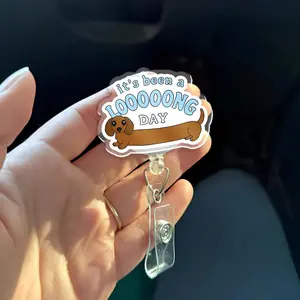 Funny Badge Reel with Dachshund Design, "It's Been a Looong Day" Dog ID Holder, Cute Sausage Dog Clip for Nurses, Vets, Teachers