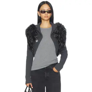 Jaded London Knit Faux Fur Shrug in Grey
