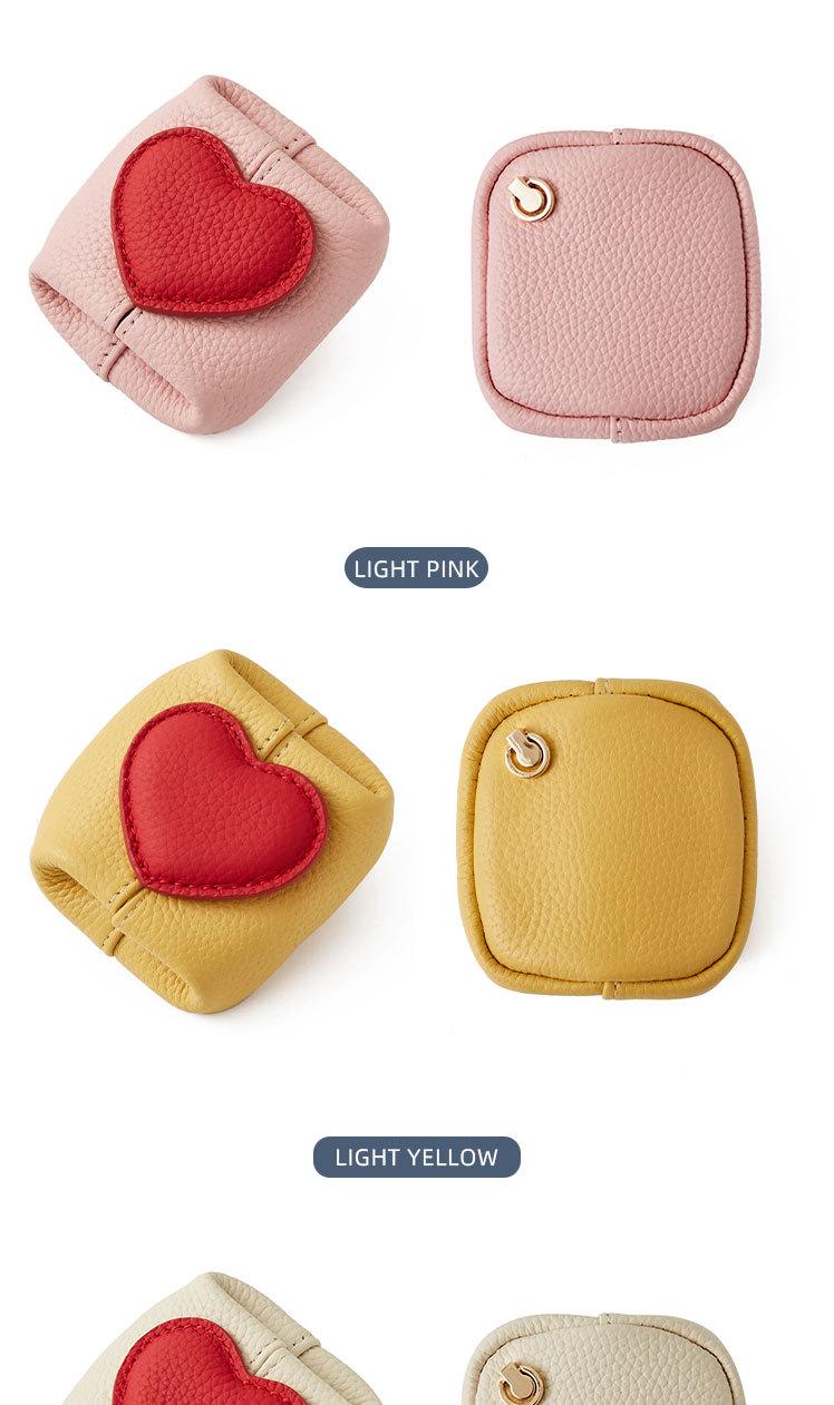 Mini Lychee Pattern Cowhide Heart Coin Purse, Solid Color Buckle Key & Earphone Storage Bag, Color-Block Leather Change & Jewelry Pouch for Daily Use
