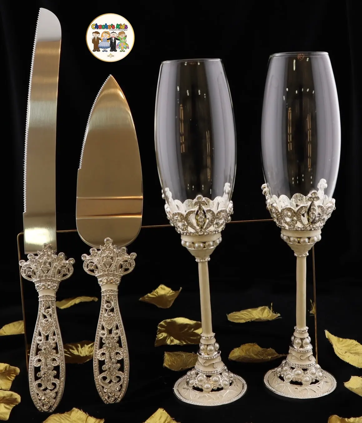 Crown Pearl Flutes & Serving Set (Silver)-803