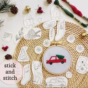 stick and stitch Christmas embroidery patterns stocking, tree, polar bear,truck with tree patterns