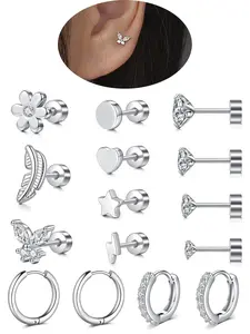 20Gauge Cartilage Earrings for Women Flat Back Hypoallergenic Surgical Steel Small Flatback Stud Hoop Cartilage Earring Stack Set Daith Conch Tragus Helix Piercing Jewelry