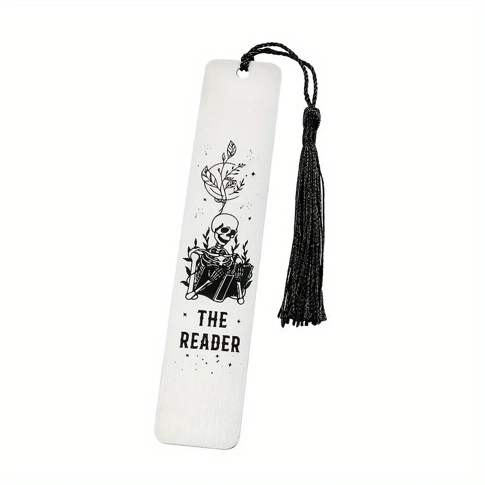 Skeleton Pattern Bookmark with Tassel, 1 Count Stainless Steel Bookmark, Book Mark for Book Lovers, Birthday & Holiday Present