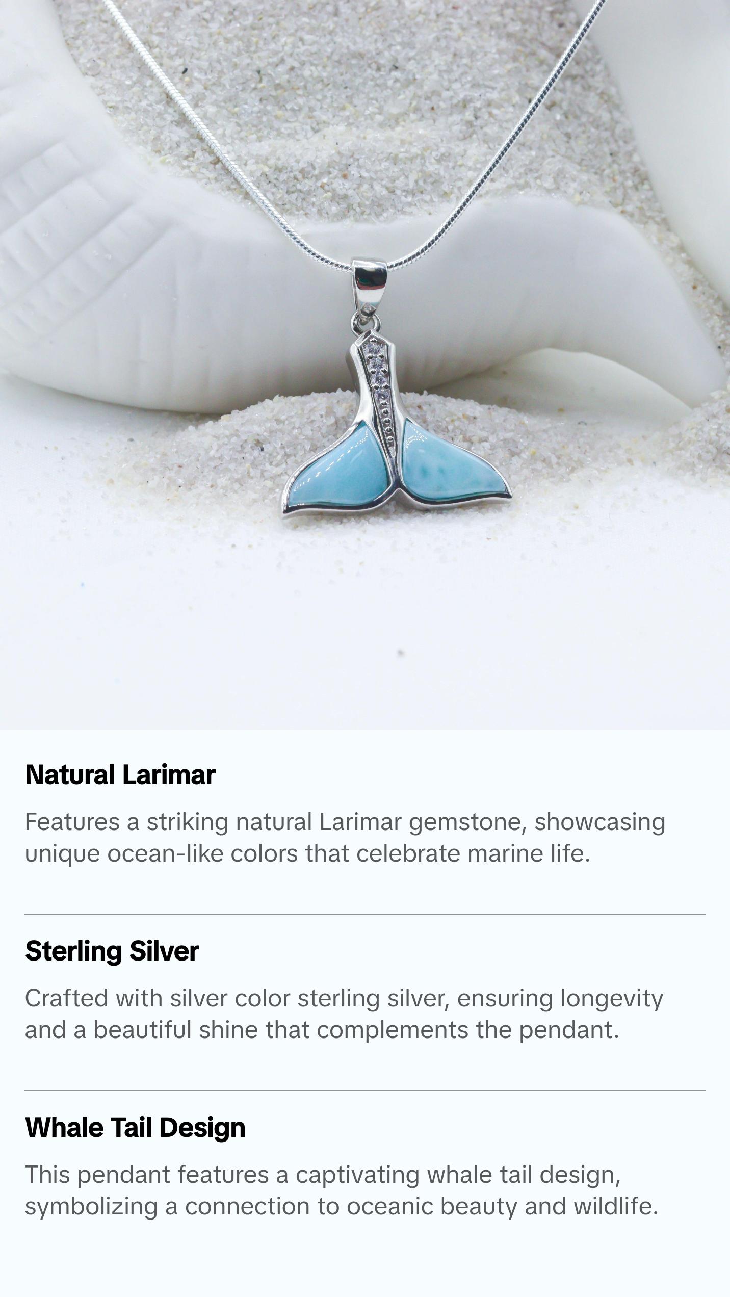 Natural Larimar Whale Tail Pendant Necklace