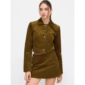 Cider Corduroy Collar Button Roll-up Sleeve Jacket