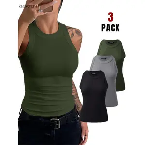 CHENGDEFA 3-Pack Knit Round Neck Thick Strap Racerback Tank Tops