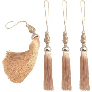 4 count  Soft Silky Tassels, Hand-Woven Beaded Tassel for Crafts, 11.5 Inch Bookmarks for DIY Crafts  Making,Graduation Clothing Sewing, DIY Craft Accessory,Tags (Golden)