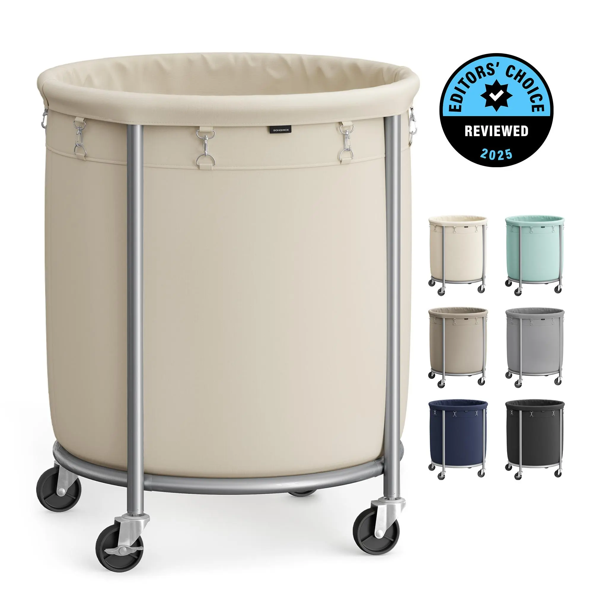 【Deals For You】Laundry Basket with Wheels, Rolling Laundry Hamper, Round Laundry Cart with Steel Frame and Removable Bag ,Organiser