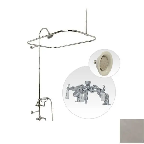Brushed Nickel 60-Inch Deck-Mount Clawfoot Bath Shower Enclosure Kit Set, Solid Brass Upgrade Kit with Downspout Faucet and Sunflower Shower Head