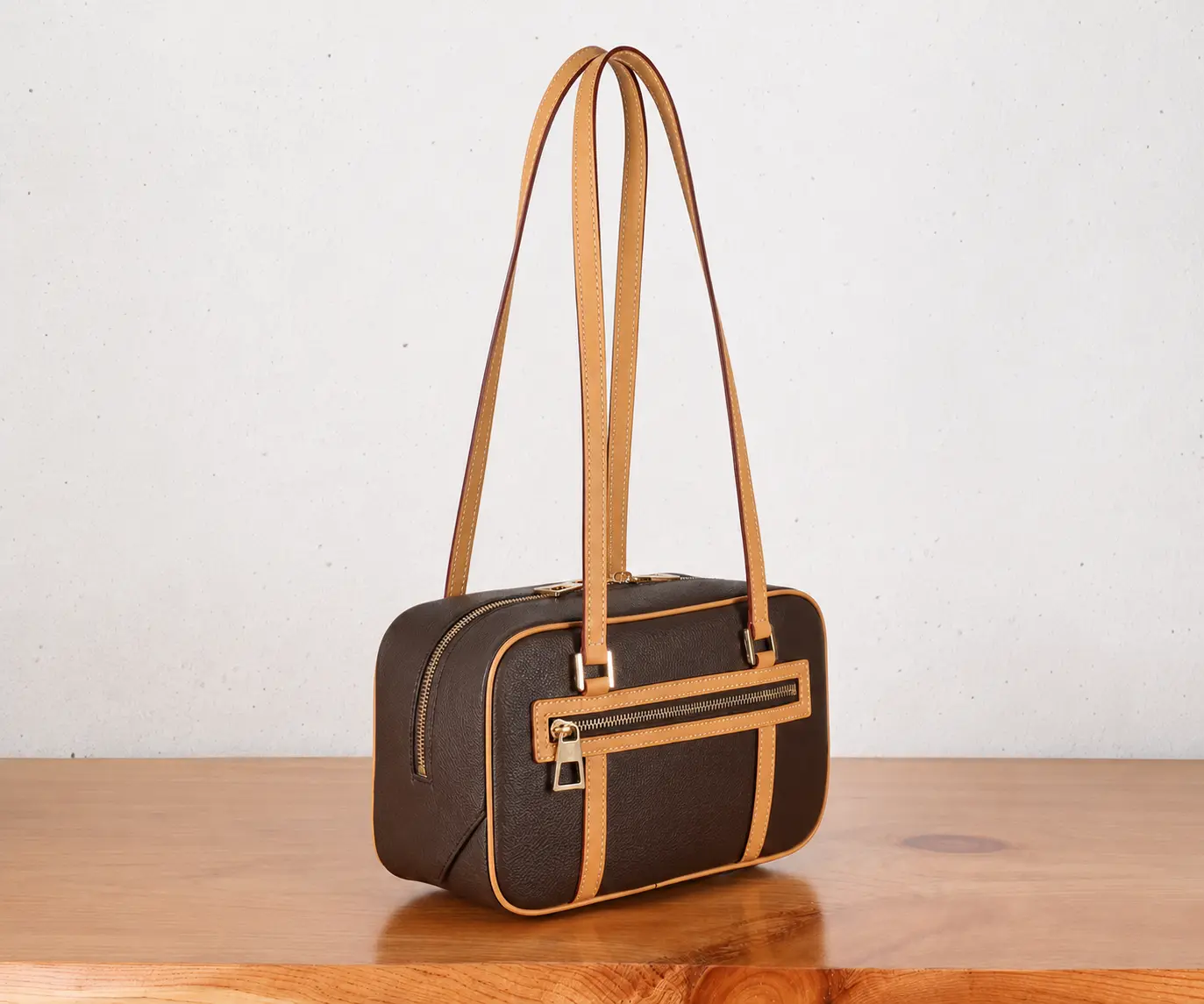 Retro Faux Leather Boston Bag for Women, Dark Brown Top Handle Purse with Gold Hardware and Shoulder Strap