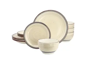 Gibson Home Holcomb 12 Piece Ceramic Dinnerware Set in Beige