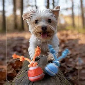 Interactive Moving Dog Toy Ball with Rope – Automatic Irregular Rolling & Bird Chirping Sound – USB Rechargeable Chew Chase Toy for Small Medium Large Dogs