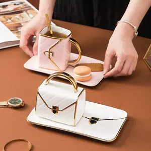 Elegant Handbag-Inspired Ceramic Tea Set - Includes Coffee Cup & Saucer, Perfect for Afternoon Tea & Desserts, Recyclable, Ideal Gift Modern Black