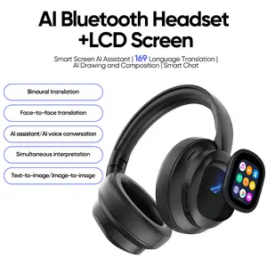 HYUNDAI X1 Pro Wireless Bluetooth 6.0 Headphones Supports 169-Language Translation with Detachable Full-Color LCD Touch Screen, Customizable Screen Wallpaper, Audio Headset for Music & Phone Calls