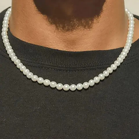 Unisex Elegant Faux Pearl Decorated Beaded Necklace, Exquisite Casual Beaded Necklace Chain, Beaded Chains, Casual Style Necklaces, Jewelry for Women & Men, Accessories for Couples, Holiday Gifts, Stylish Everyday Jewelry