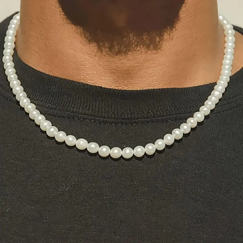 Unisex Elegant Faux Pearl Decorated Beaded Necklace, Exquisite Casual Beaded Necklace Chain, Beaded Chains, Casual Style Necklaces, Jewelry for Women & Men, Accessories for Couples, Holiday Gifts, Stylish Everyday Jewelry