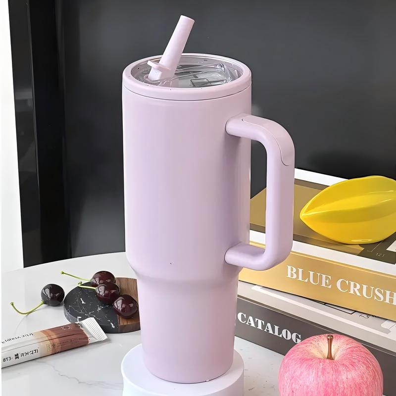 Solid Color 40 Oz Tumbler With Handle 2-In-1 Straw And Straw Lid Leak-Proof Dishwasher-Safe, Insulated Stainless Steel Travel Coffee Mug Long-Lasting Heat Retention, Suitable For Car Cup Holders, Office, Christmas Gifts