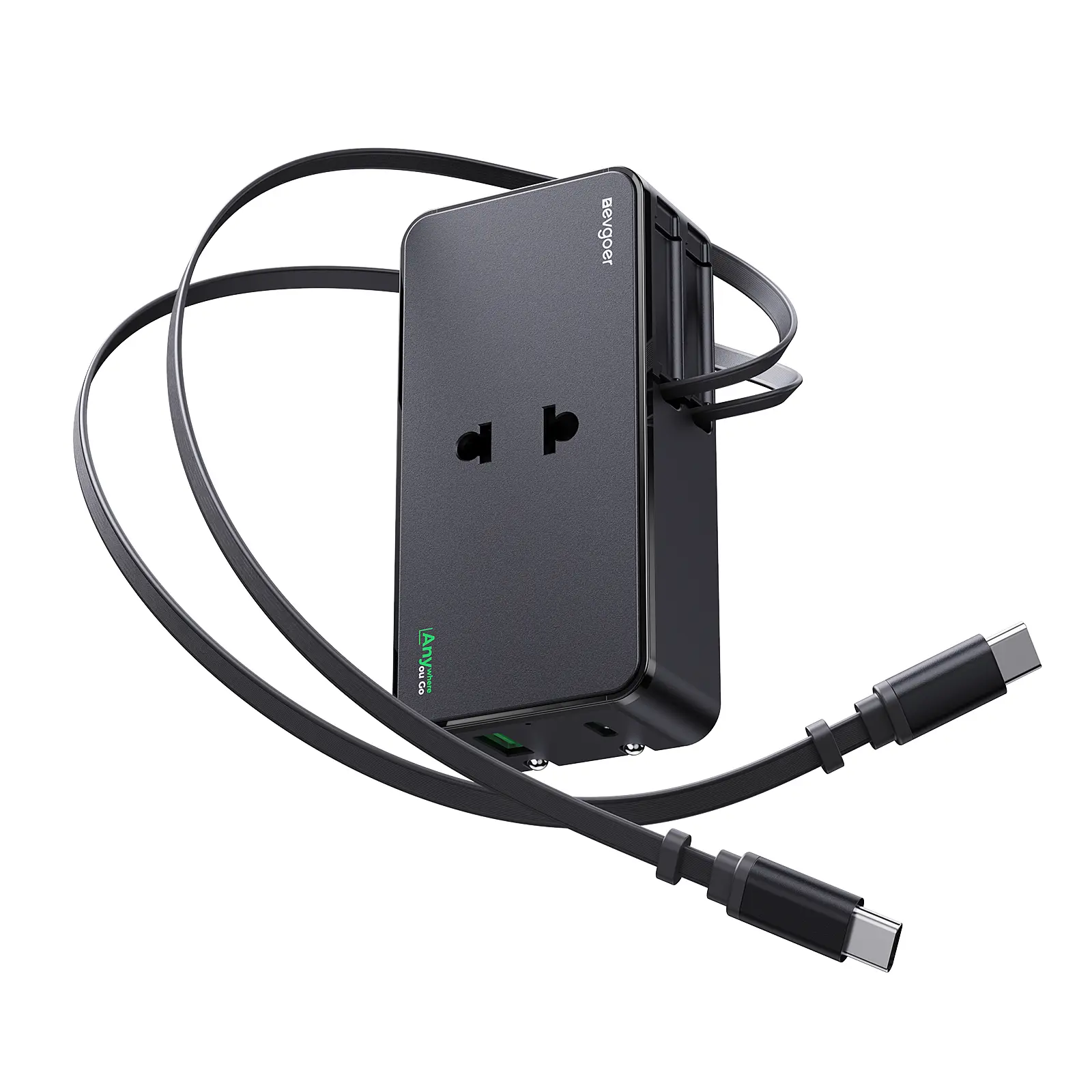 Travel Adapter for Europe with 2 Built-in Retractable USB-C Cables, 20W Slim EU Plug Adapter with 1 AC Outlet, 1 USB-A & 1 USB-C Ports, Type C European Plug (Not a Voltage Converter)