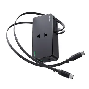 Travel Adapter for Europe with 2 Built-in Retractable USB-C Cables, 20W Slim EU Plug Adapter with 1 AC Outlet, 1 USB-A & 1 USB-C Ports, Type C European Plug (Not a Voltage Converter)