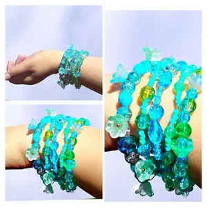 Blue Flower Handmade Five Flower Bracelet Set Unique Handcrafted Jewelry for Everyone with Vibrant Beads and Floral Design