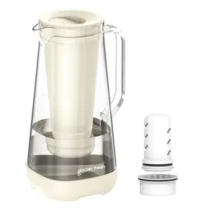 GLACIER FRESH 300Gallon 7Cup/10Cup Glass Water Pitcher for Tap Water with Membrane and Carbon Filter, Reduces Chlorine PFAS Micro Plastic and Lead Taste, Food Grade, BPA Free Materials, White, Blue, Drinkware Jugs,  Lid Bottles