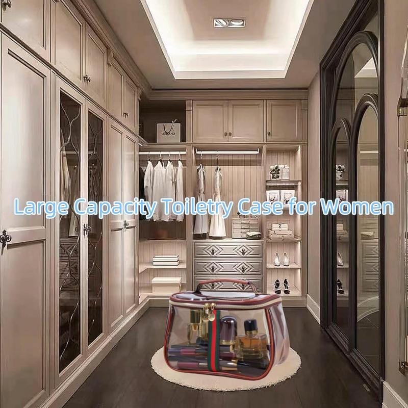 Vintage Waterproof Clear Cosmetic Bag - Wide Handheld Large Capacity Travel Toiletry Organizer for Women