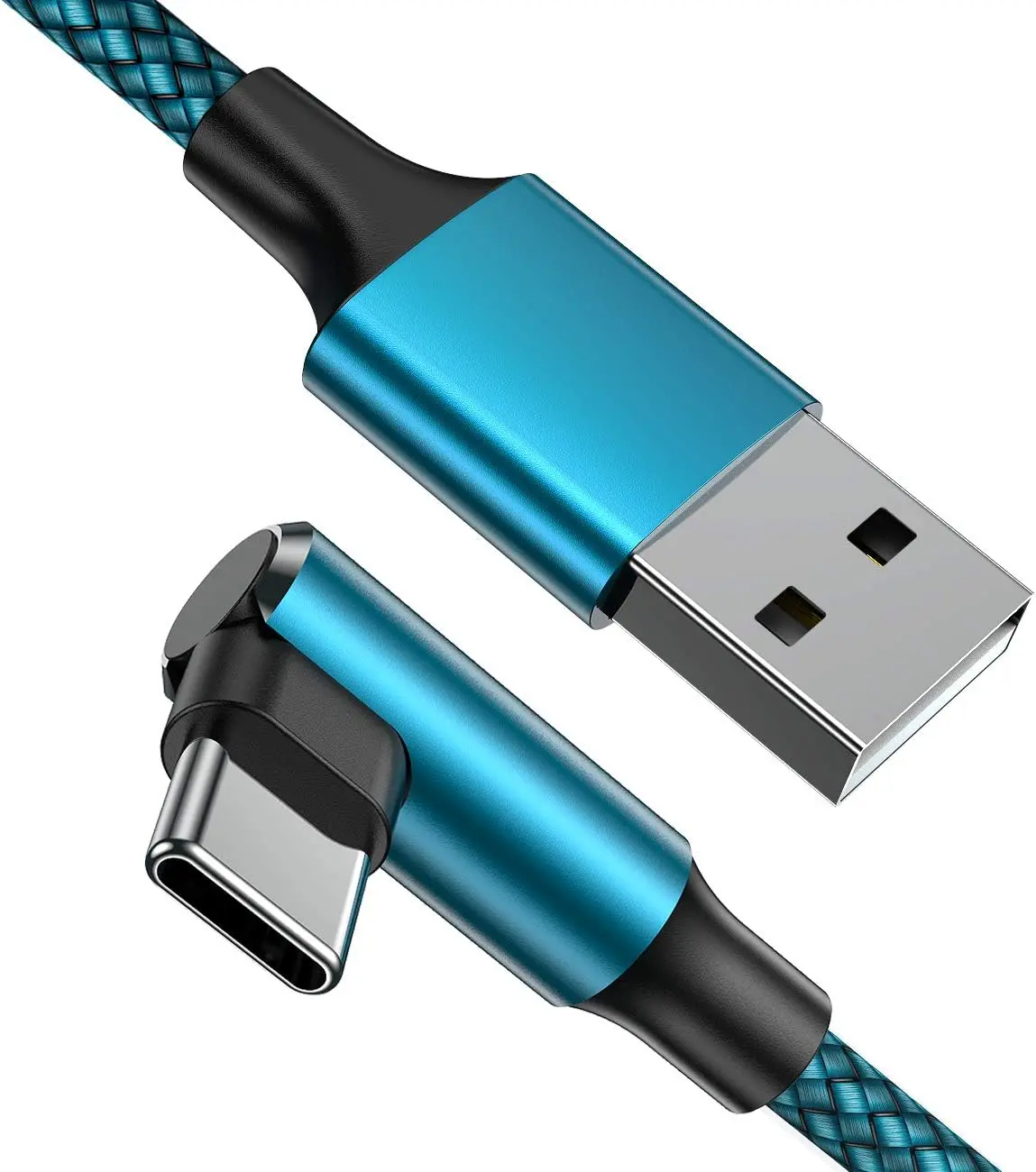 USB C , Right Angle Type c Charger [2-Pack 10ft], Durable Nylon Braided USB A to Type C Charger  for  15/15 Pro/ 15 Plus/ 15 Pro Max,  Galaxy S23 Ultra S22 S21 (Cyan)