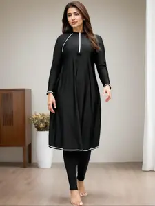 Women's Solid Color Modest Swimwear Set, Modest Casual Swim Dress & Swim Pants, Muslim Swimwear, Islamic Swimming Suit, Modest Bathing Suit for Beach Holiday Vacation