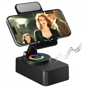 5-in-1 Bluetooth Speaker with Wireless Charger, Emergency Power Bank & Colorful Ambient Light, and Phone Holder for iPhone/Android/Tablet, Portable Outdoor Music Station