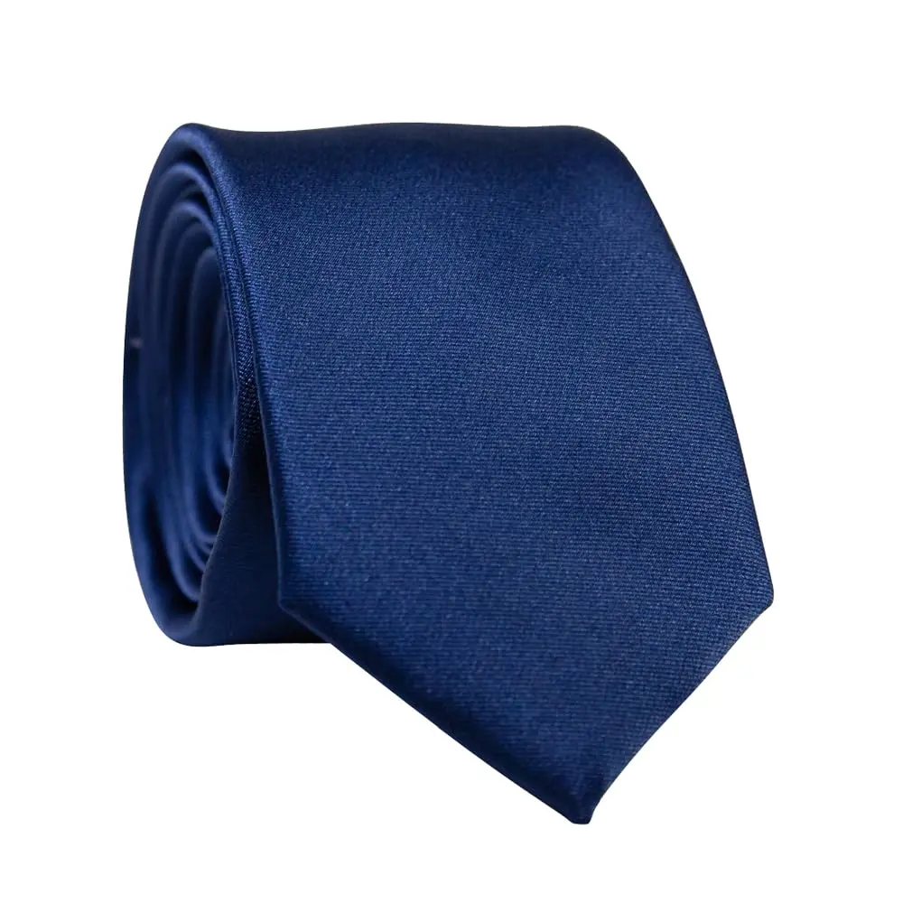 DAZI Men's Skinny Tie, Solid Satin Ties, 2.5" Wide Neckties, Solid Pure Color Formal Necktie (Navy)