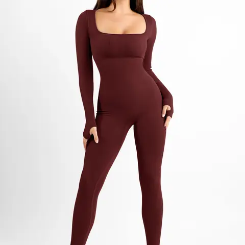 Popilush Compression Stretchy Seamless Square Neck Tank Shapewear Sports Jumpsuit-Live