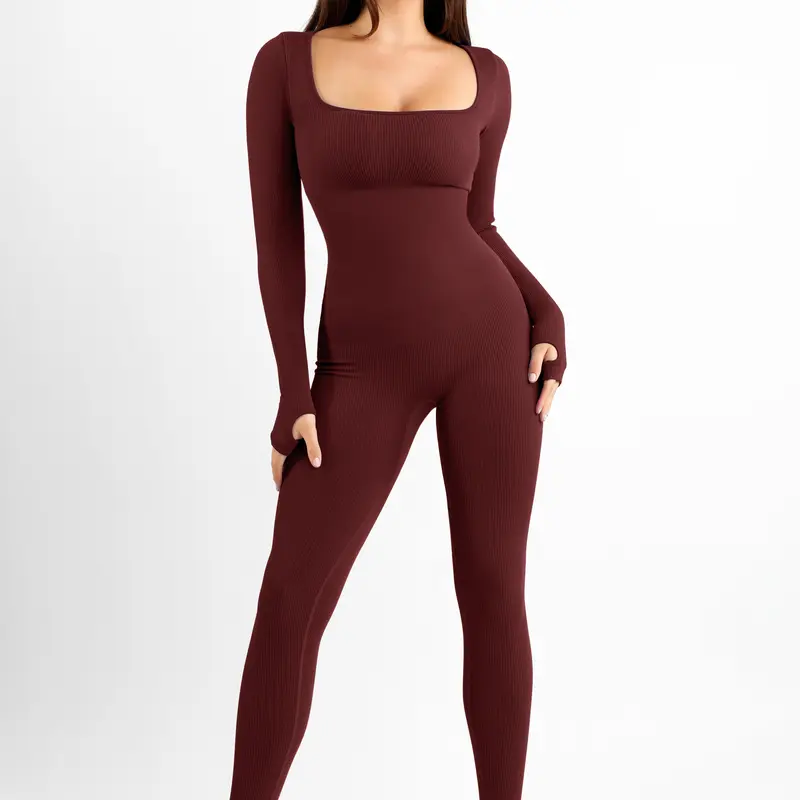Popilush Compression Stretchy Seamless Square Neck Tank Shapewear Sports Jumpsuit-Live