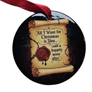 Dark Romance Scroll Ceramic Christmas Ornament - Elegant Design for Festive Decorations & Perfect Gift for Christmas Enthusiasts - 2.75 x 2.9 x .125 inches Hand Smooth christmas shopping