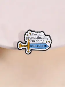 Game Side Quest Brooch, Procrastination Theme Player Fun Badge, Cartoon Pattern, Casual Style, All Seasons, Unique Accessory for Gamers
