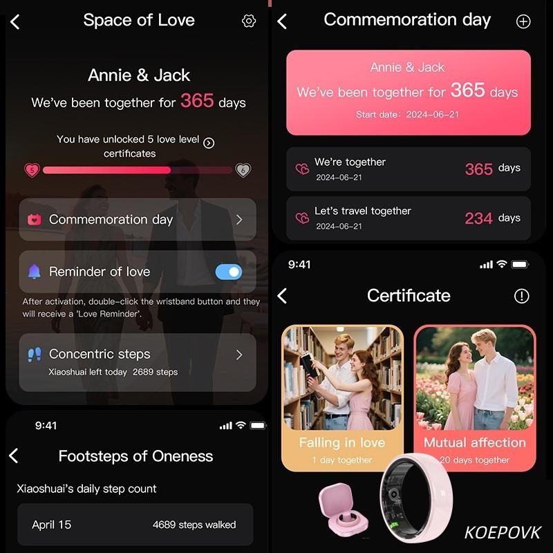 KOEPOKV Ceramic Smart Ring SleepHealth Fitness Tracker Wearable Devices for Women Gift StepCalorie Waterproof Durability Pink Color with Charging Case multifunctional