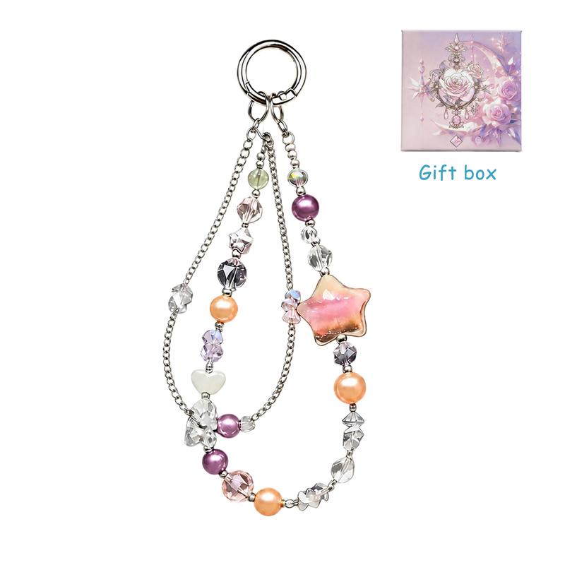 Luminous Glow-in-the-Dark Colorful Beading Chain Charm - Cute Phone Accessories, Butterfly & Star Phone Straps & Charms, Detachable Clip, Single Strand for Smartphone, Cellphone, Bags, Keychains