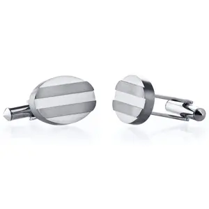 Grooved Brushed Finish Oval Titanium Cufflinks