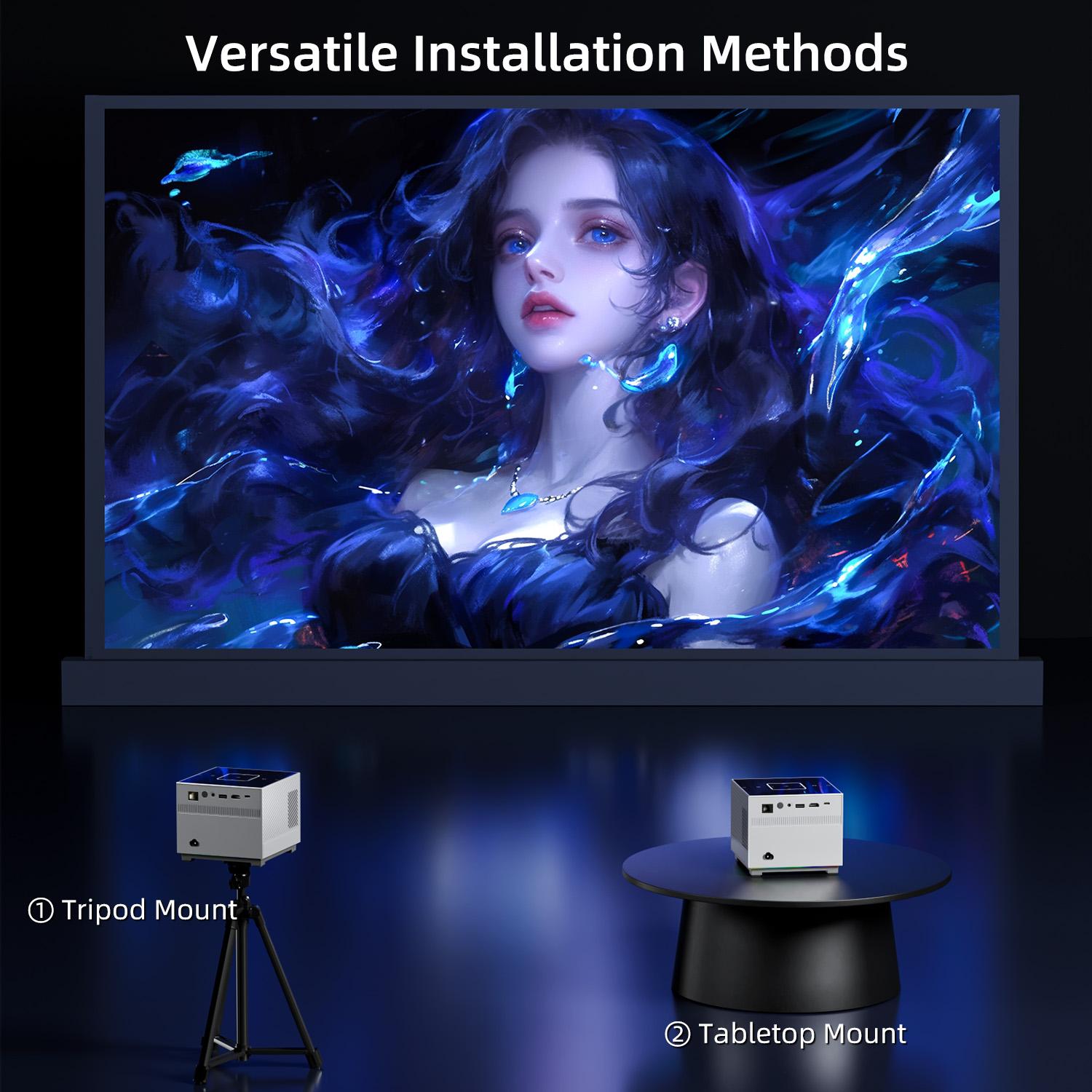 X3 Portable Projector, supports Android 8K decoding, Bluetooth 5.0, Wi‑Fi, 1080p Full HD, short‑throw LCD projector, suitable for home theater, gaming, and movies — compatible with smartphones/tablets/laptops; mini portable projector, portable projector