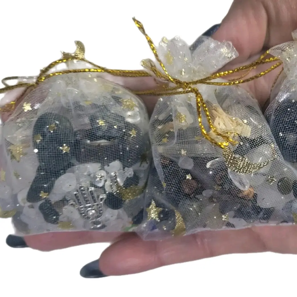 Protection Spell Bag - 4oz Satchel of Natural protective Crystals, Herbs, Dried flowers and Charms