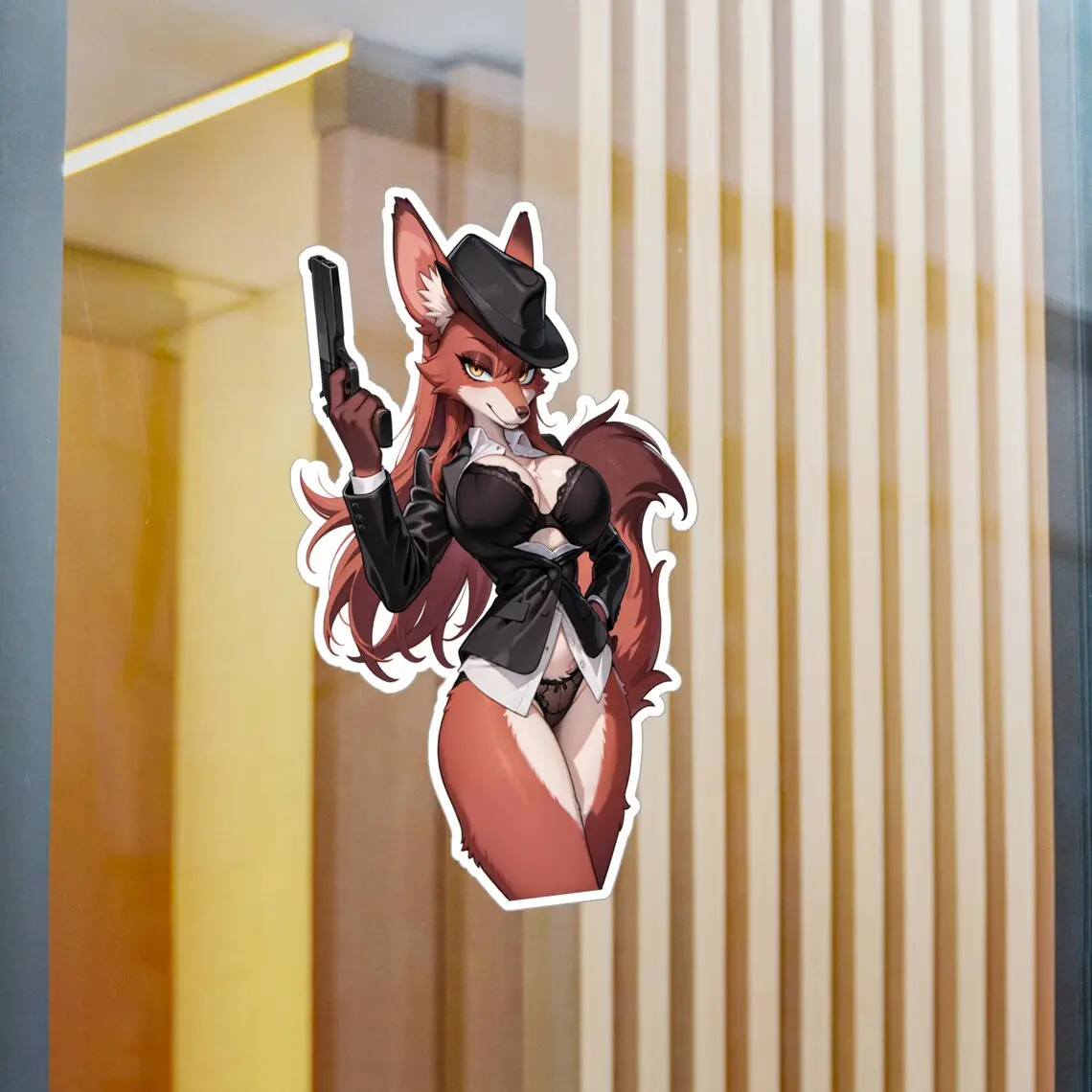 Fox Anthro, Mafia Mommy Vinyl Sticker, Furry Anime Girl Anthro Animal Vinyl Sticker, Wolf Anthro Furry, Anime Animal Cute Girl Decal, Kawaii Vinyl Sticker for Waterproof Sticker for Water Bottle, Laptop, Fan Gift