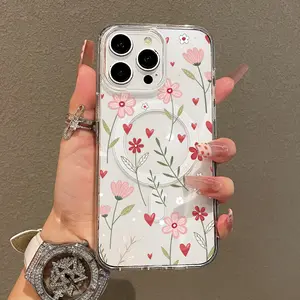 Magnetic Soft Case for iPhone11/12/13/14/15/16/promax, spring flower MagSafe Compatible,Aesthetic Pattern Design Lightweight,AntiScratch,and Trendy