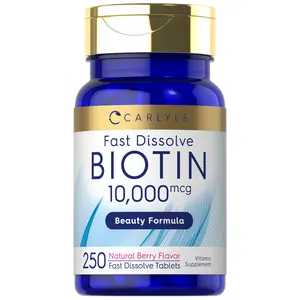 Carlyle Biotin 10000mcg | 250 Fast Dissolve Tablets | Max Strength | Vegetarian, Non-GMO, Gluten Free Supplement