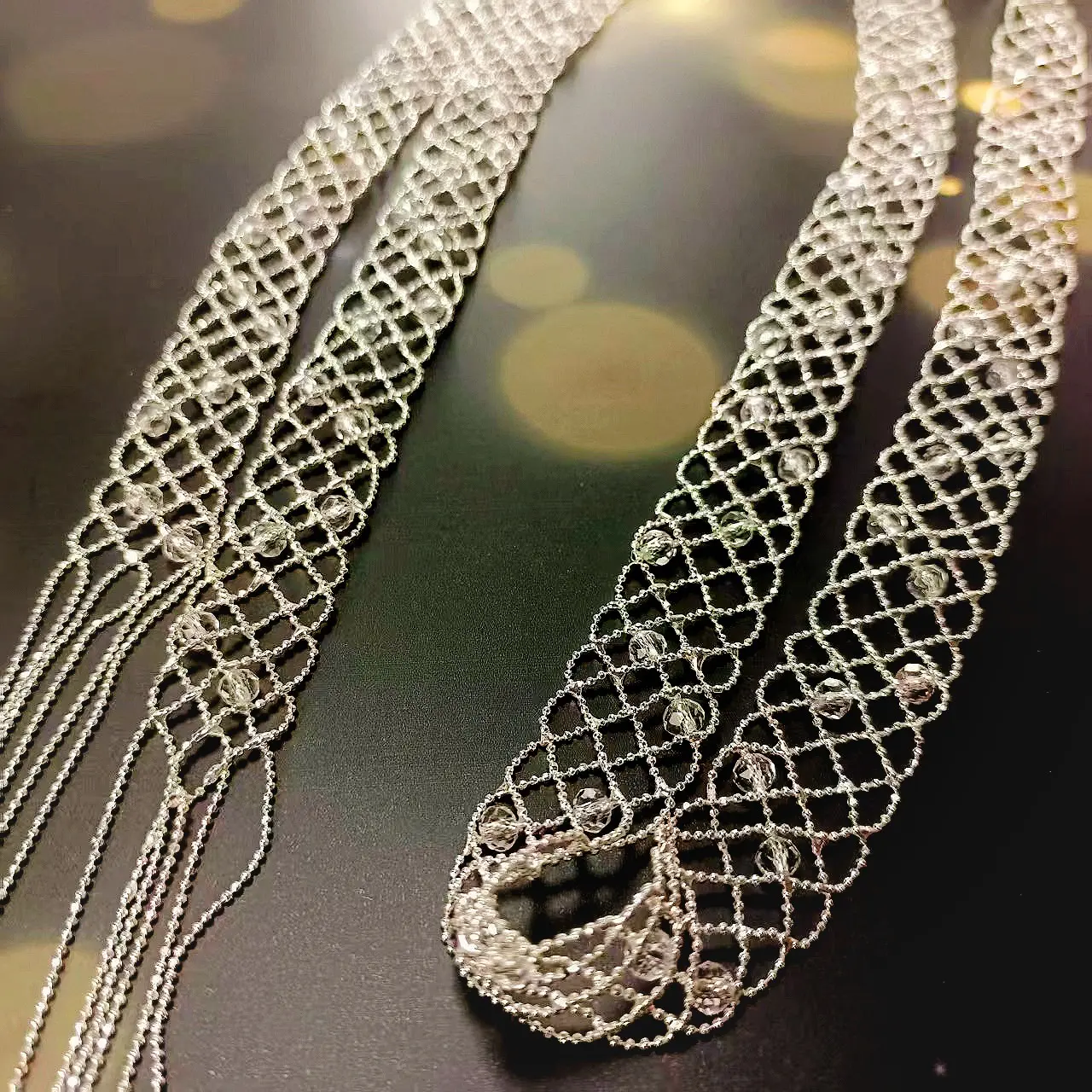 silver rhinestone mesh choker necklace crystal tassel statement necklace sparkly mesh choker for women diamond look choker necklace fashion mesh chain necklace