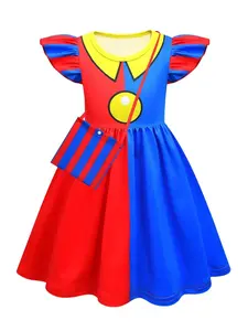 2 Piece Set and Blue Princess Dress with Cool Cap Sleeves, Stylish Dress and Mini Backpack for Kids Festival Party Costume