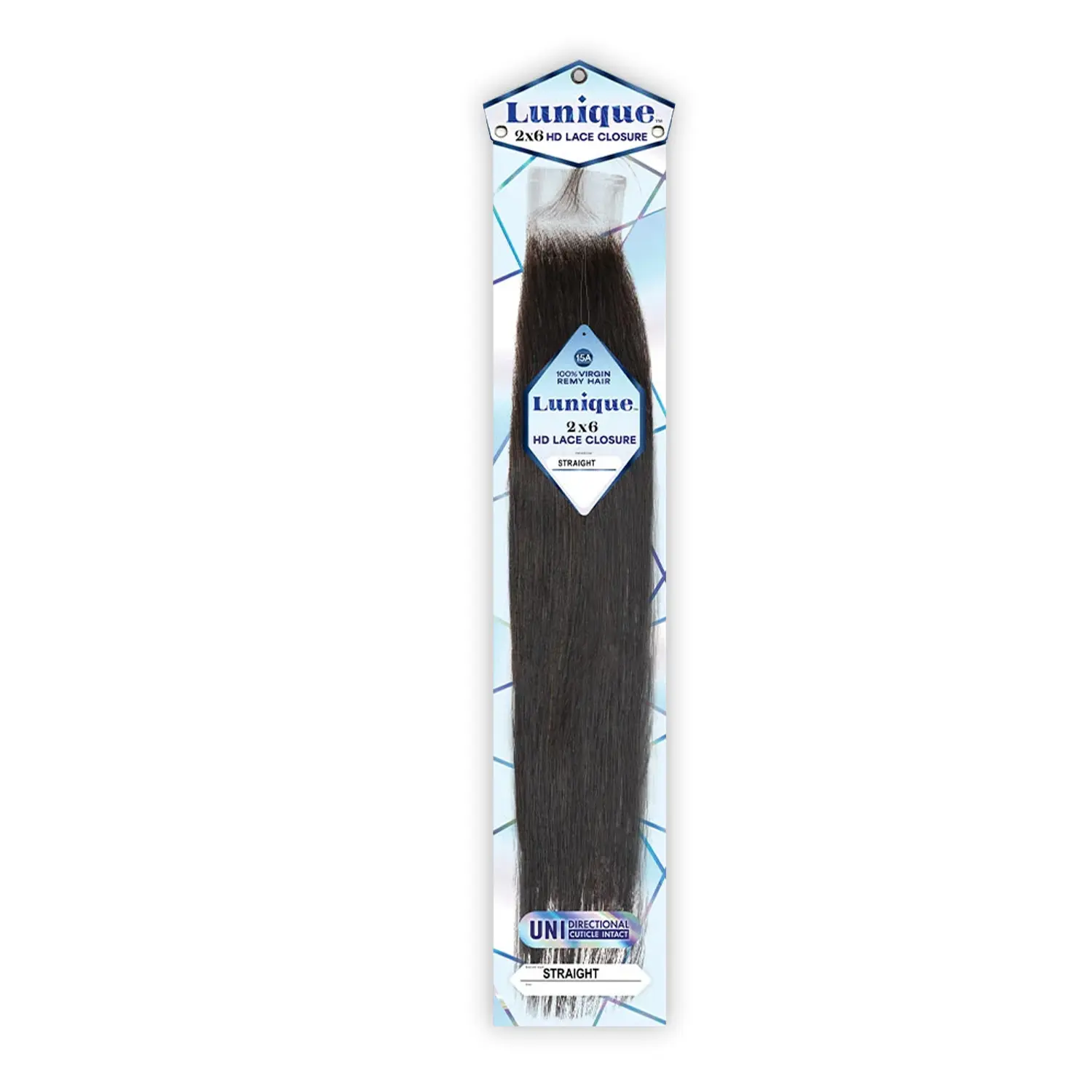 Sensationnel Lunique Lace Closure, Natural Straight 15A Grade Hair Piece, Uni-Directional Cuticle Intact, 2x6 HD Lace Part, Length 18 inch, Vibrant, Long Extension Human Hair Lace Closure Wigs