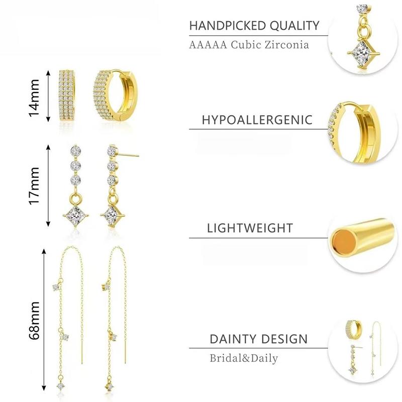 XIANYA Fine Jewelry 3 Layered Chain Dangle Earrings for Women Hypoallergenic Stud Aretes Waterproof Gift for Fashion Blackfriday