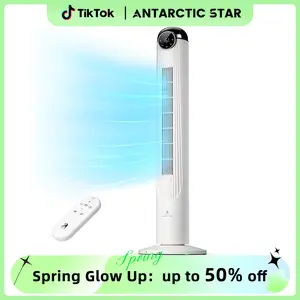 Antarctic Star T42 Tower Fan for Bedroom, 2026 Upgraded DC Motor, 26ft/s High Velocity, 22dB Ultra Quiet Standing Fan, 6 Speeds 4 Modes, 90° Oscillating Bladeless Fan with 9H Timer, Floor Fans with Remote, White