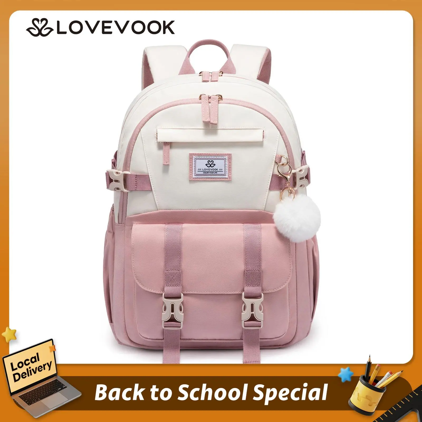 LOVEVOOK Girls Laptop Backpack –Playful Color-Block 15.6" Spacious College Bookbag with Dedicated Laptop Sleeve & Large Water Bottle Pocket, Perfect for School & Travel
