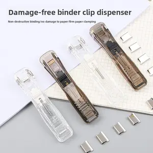 Portable Binder Clips Booklet Stapler, 50 Small Binders, Office Home School Use, Non-Damaging Clamshell Dispenser, 2 Pieces