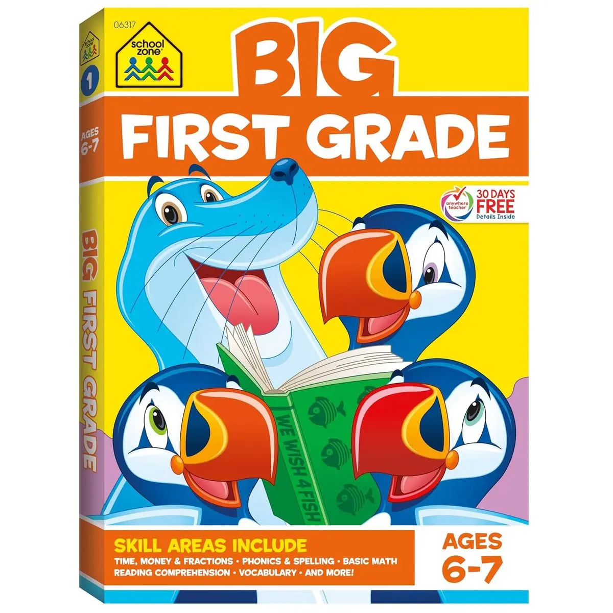 School Zone Big First Grade Workbook: 320 Pages, 1st Grade, Reading Comprehension, Phonics, Spelling, Vocabulary, Basic Math, Time, Money, Fractions, Ages 6 to 7 Paperback – April 18, 2019